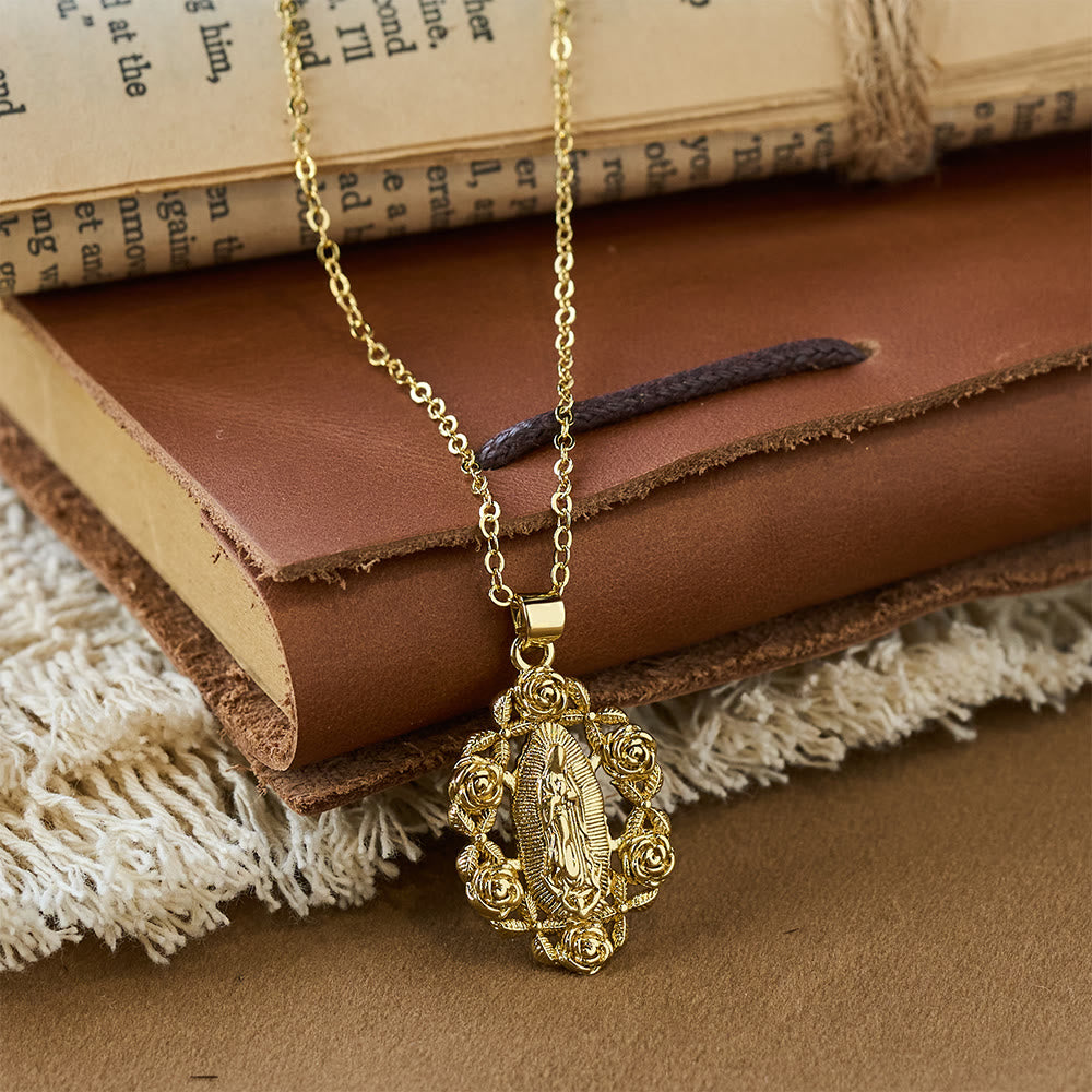 Rose-Wreathed Our Lady Pendant Necklace: A Symbol of Sacred Grace and Protection