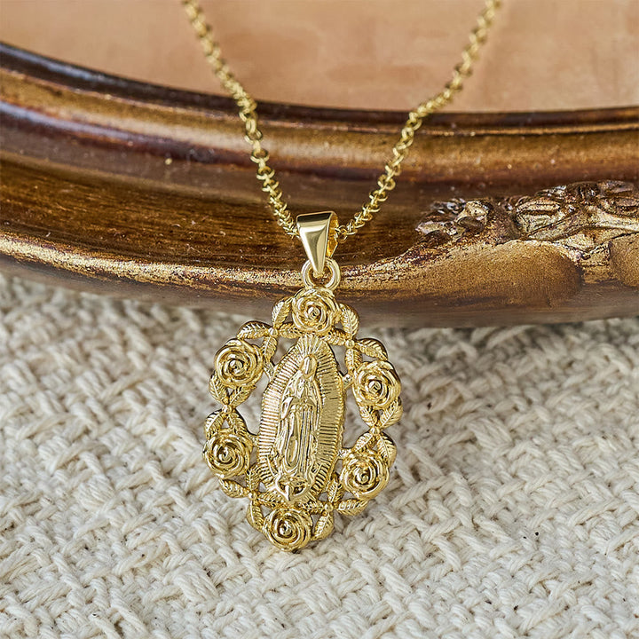 Rose-Wreathed Our Lady Pendant Necklace: A Symbol of Sacred Grace and Protection