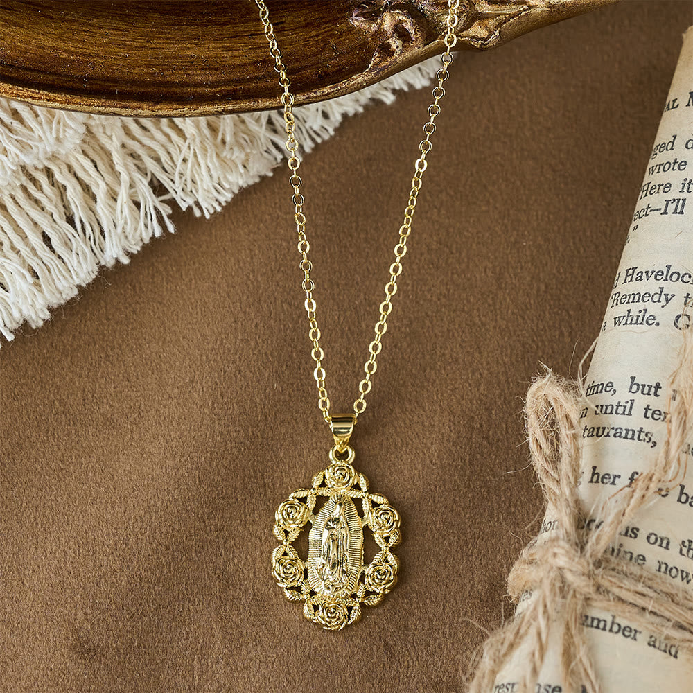 Rose-Wreathed Our Lady Pendant Necklace: A Symbol of Sacred Grace and Protection