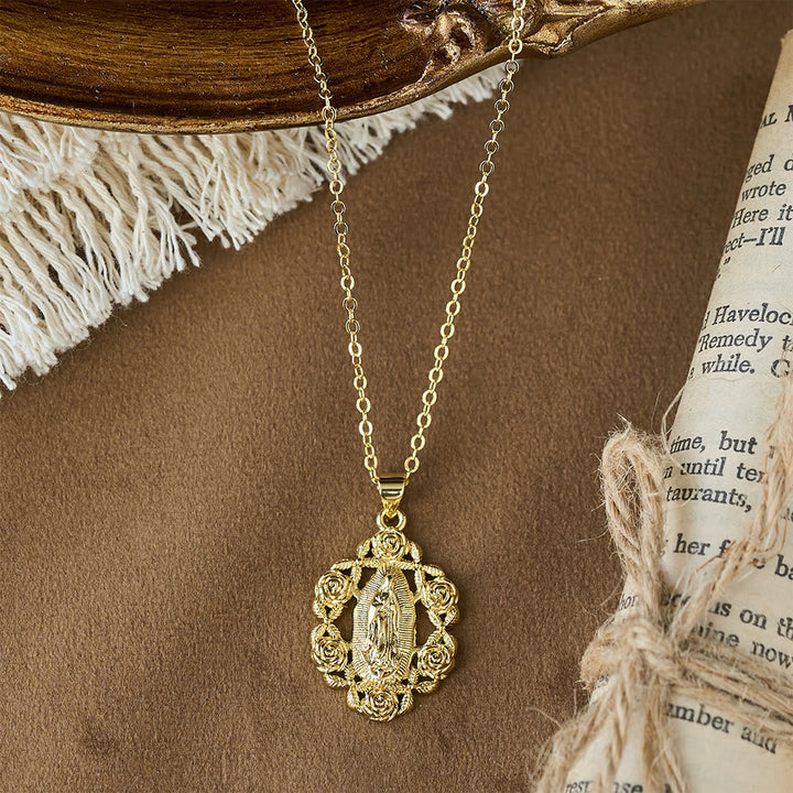 Rose-Wreathed Our Lady Pendant Necklace: A Symbol of Sacred Grace and Protection