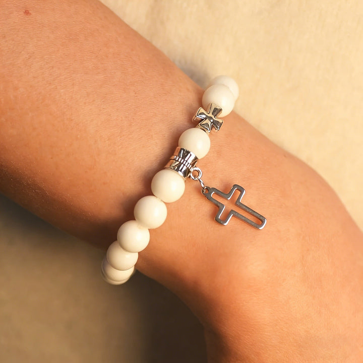 Dual-Tone Cross Charm Bead Bracelet Set: A Symbol of Faith in Every Wear