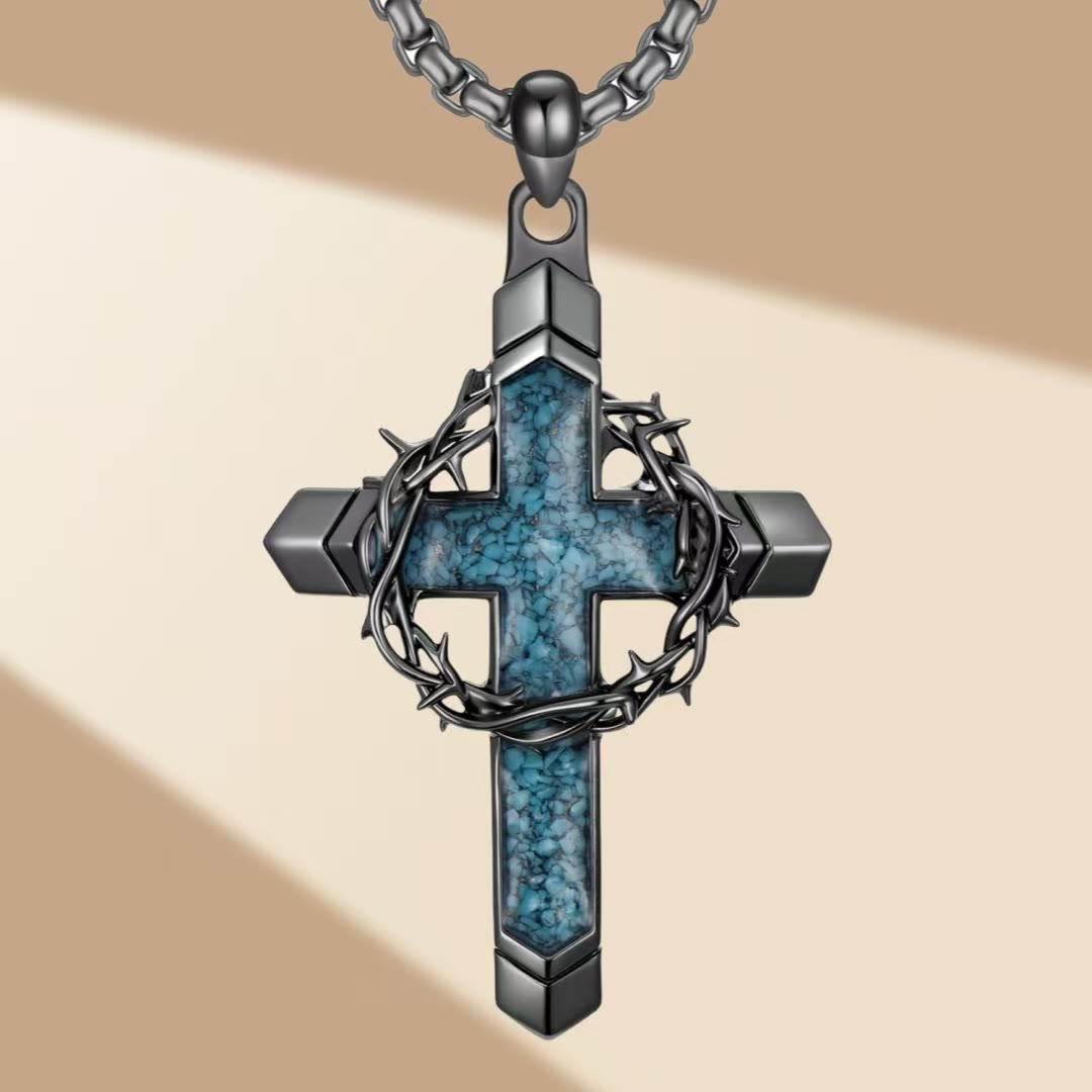 Thorn-Wrapped Inlaid Cross Pendant Necklace: A Symbol of Christ’s Sacrificial Love