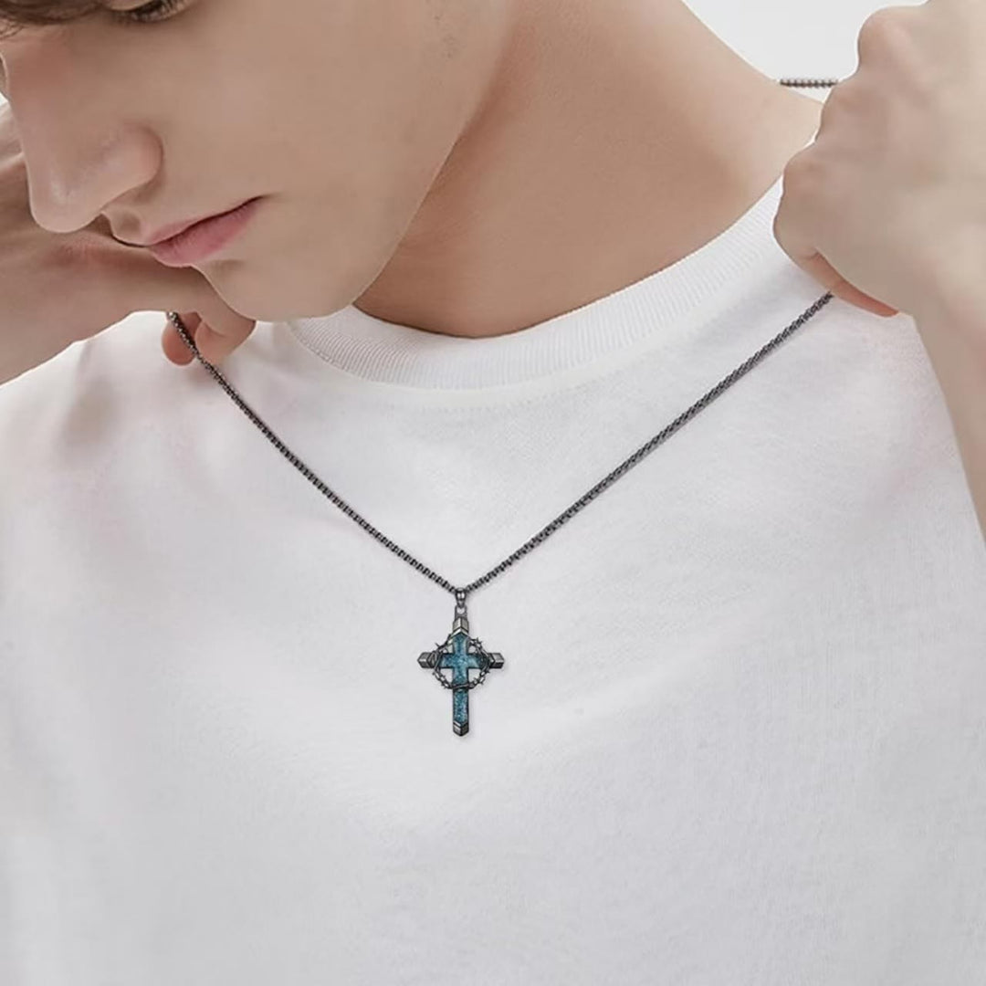 Thorn-Wrapped Inlaid Cross Pendant Necklace: A Symbol of Christ’s Sacrificial Love