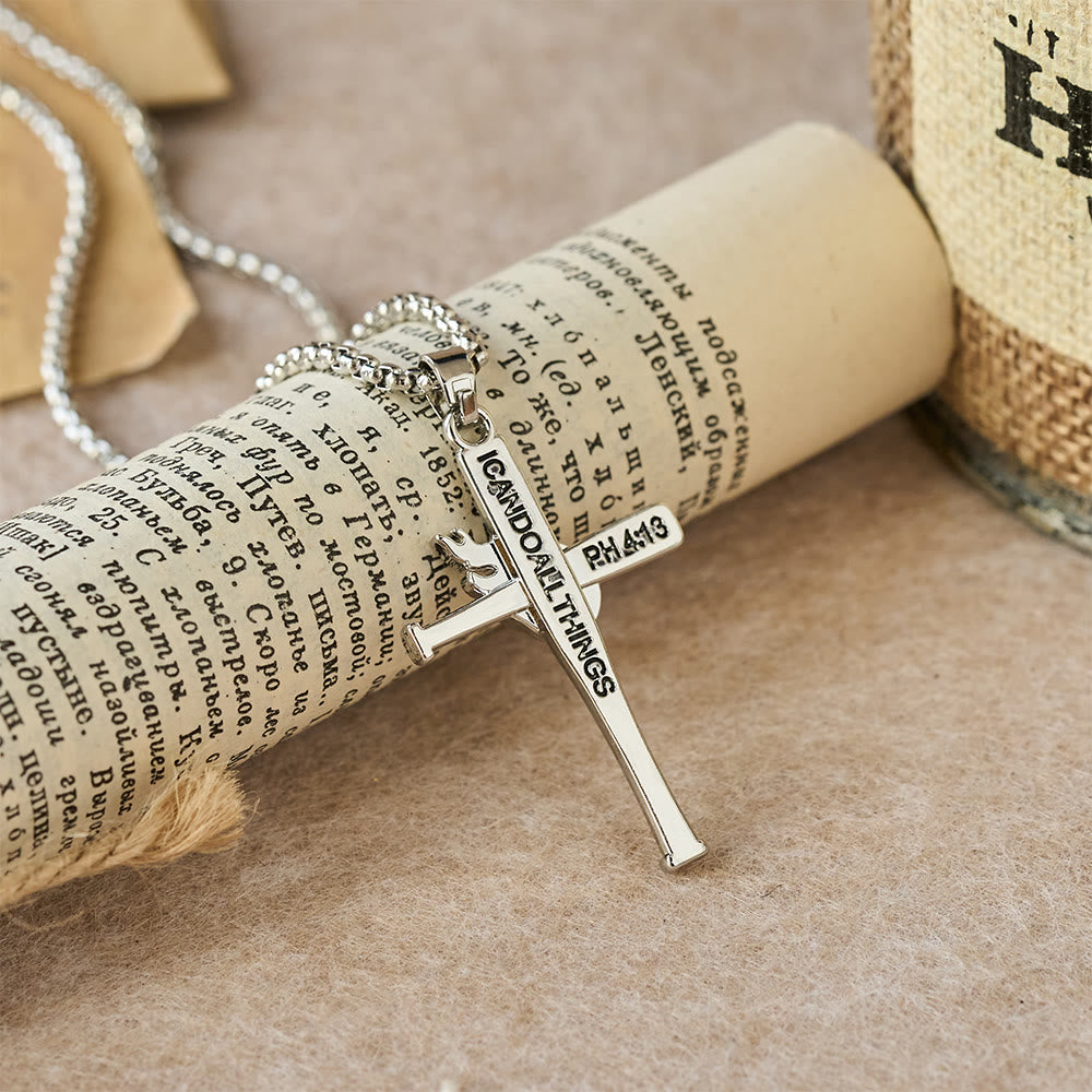 Philippians 4:13 Baseball Cross Necklace with Flame Detail: A Symbol of Divine Strength & Athletic Faith