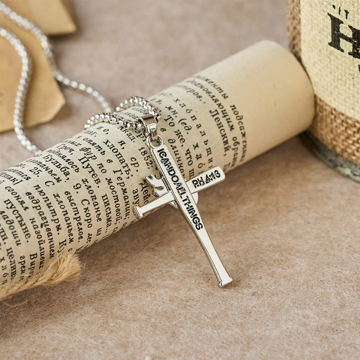 Philippians 4:13 Baseball Cross Necklace with Flame Detail: A Symbol of Divine Strength & Athletic Faith