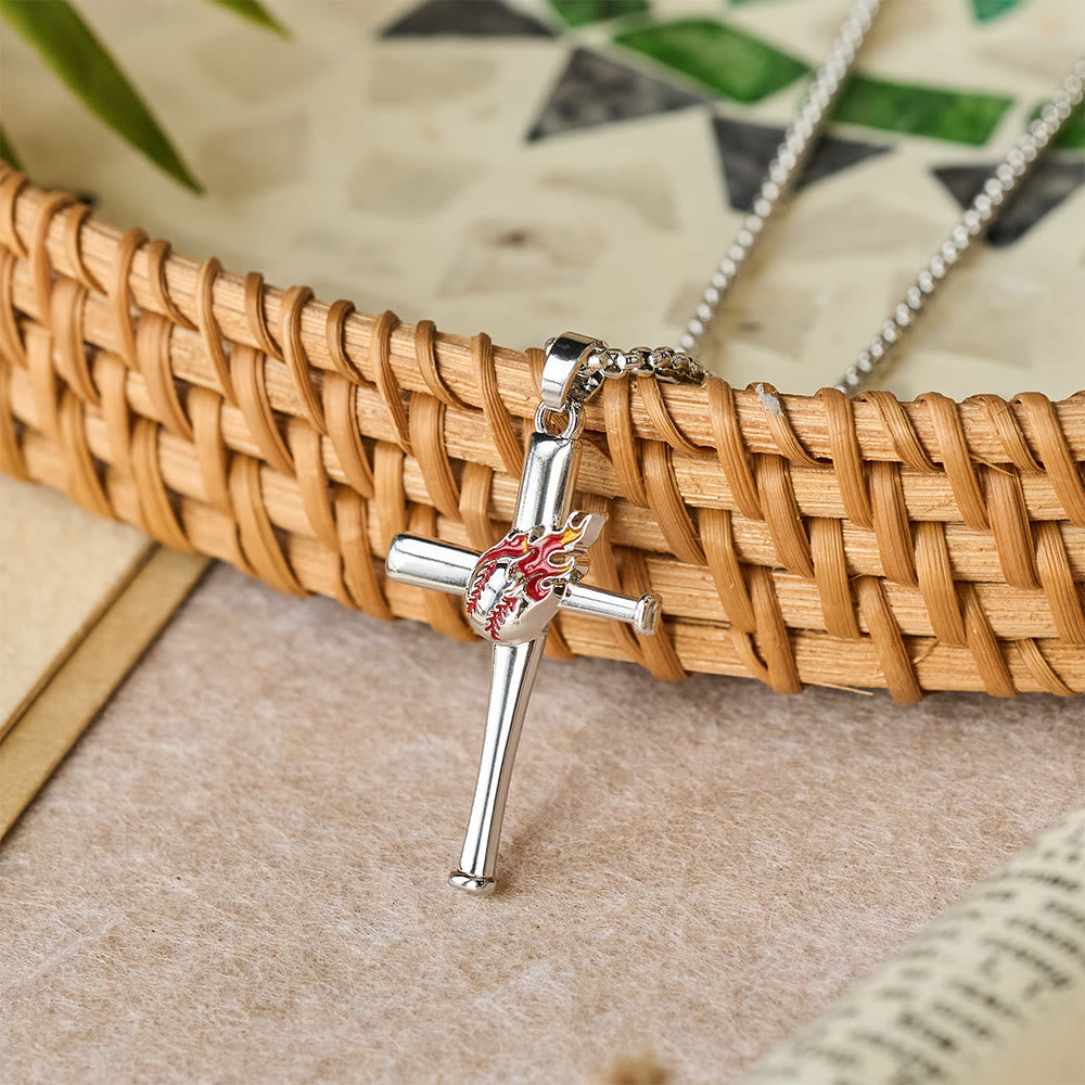 Philippians 4:13 Baseball Cross Necklace with Flame Detail: A Symbol of Divine Strength & Athletic Faith