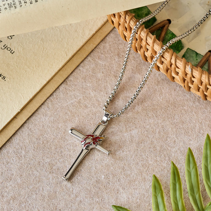 Philippians 4:13 Baseball Cross Necklace with Flame Detail: A Symbol of Divine Strength & Athletic Faith
