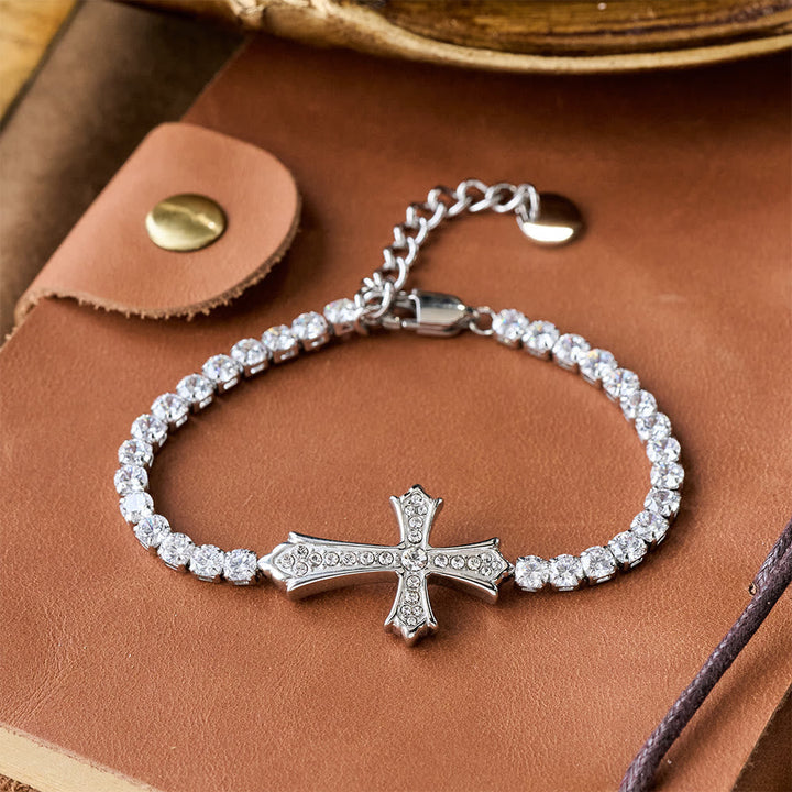 2-Color Elegant Zircon-Encrusted Cross Bracelet: A Symbol of Divine Grace & Elegance