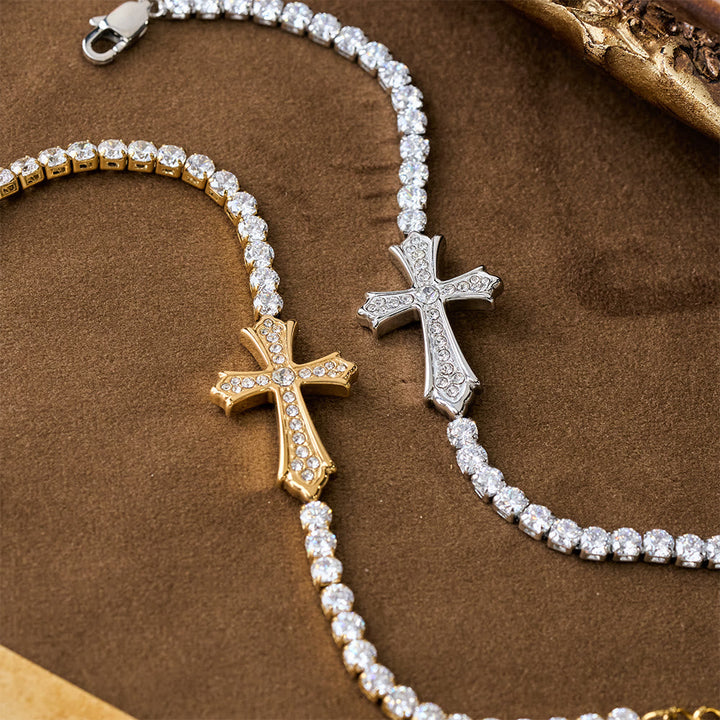 2-Color Elegant Zircon-Encrusted Cross Bracelet: A Symbol of Divine Grace & Elegance