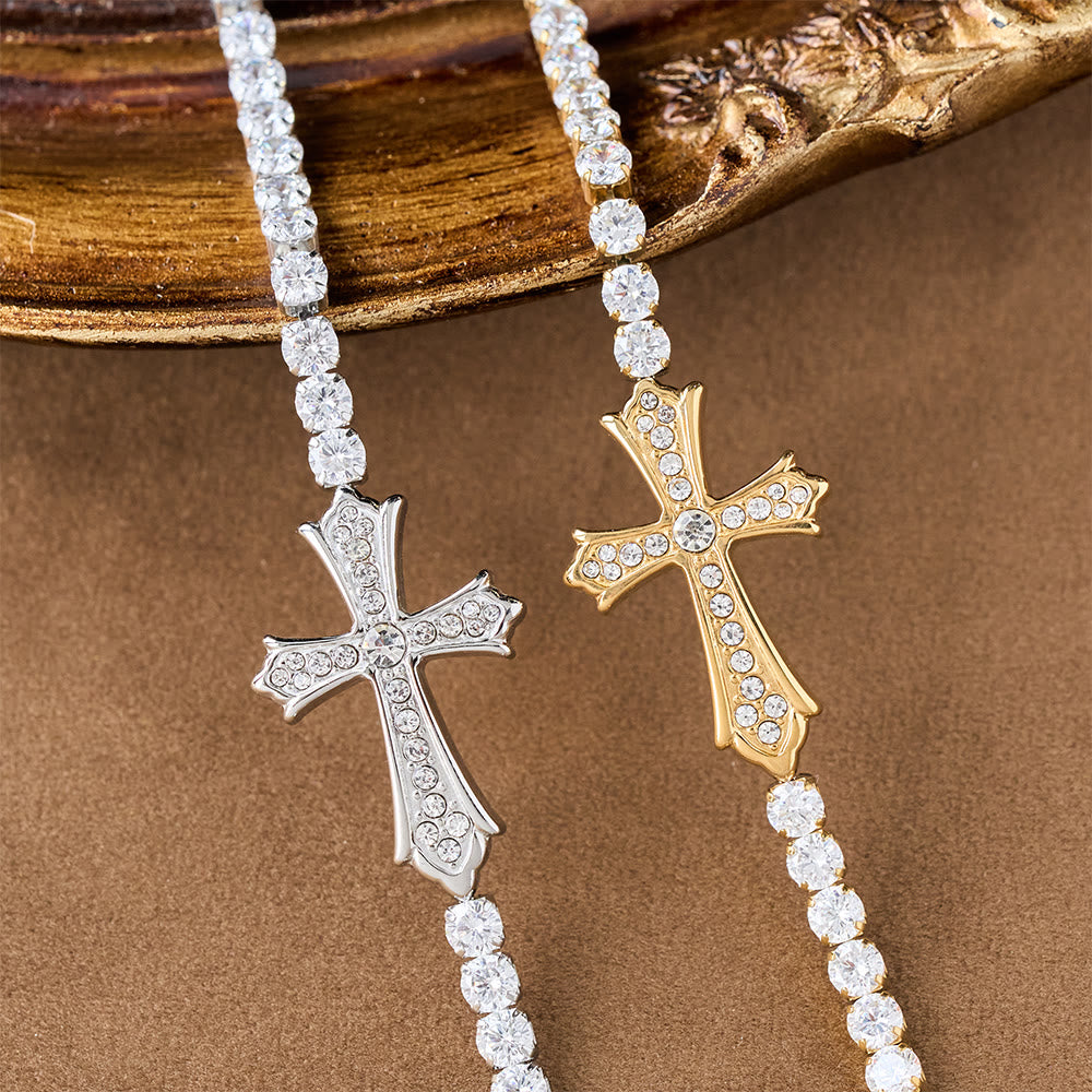 2-Color Elegant Zircon-Encrusted Cross Bracelet: A Symbol of Divine Grace & Elegance