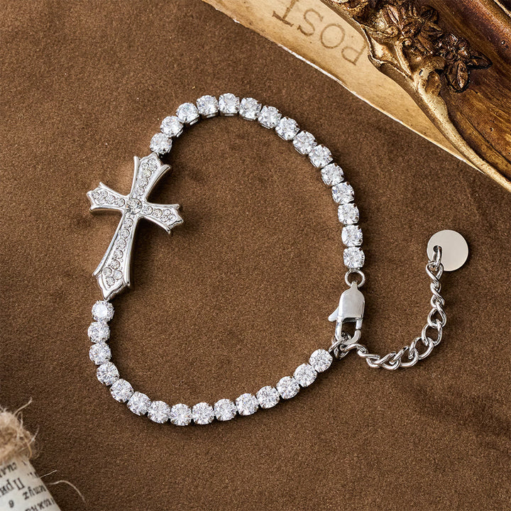 2-Color Elegant Zircon-Encrusted Cross Bracelet: A Symbol of Divine Grace & Elegance