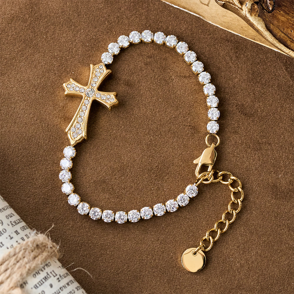 2-Color Elegant Zircon-Encrusted Cross Bracelet: A Symbol of Divine Grace & Elegance
