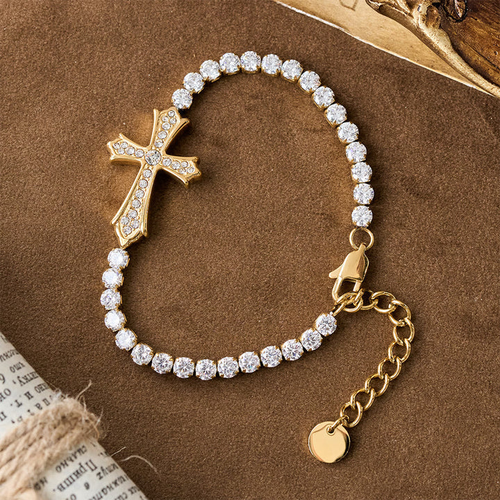 2-Color Elegant Zircon-Encrusted Cross Bracelet: A Symbol of Divine Grace & Elegance