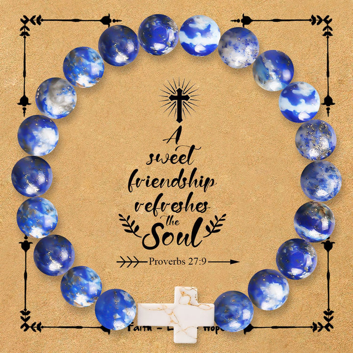 Natural Stone Cross Bracelet with Proverbs 27:9 Card: A Symbol of Divine Friendship & Grace