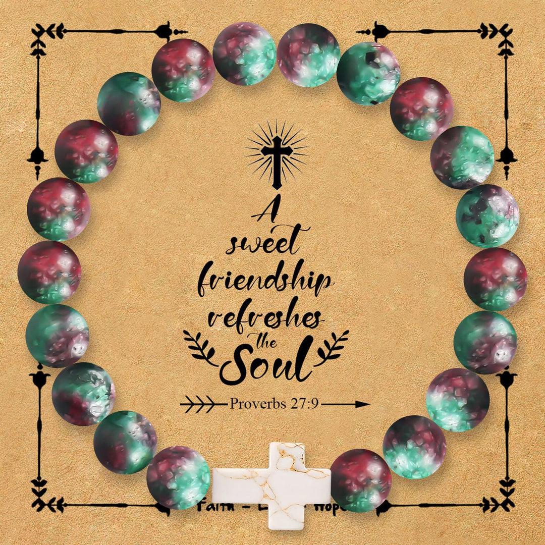 Natural Stone Cross Bracelet with Proverbs 27:9 Card: A Symbol of Divine Friendship & Grace