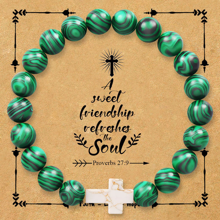 Natural Stone Cross Bracelet with Proverbs 27:9 Card: A Symbol of Divine Friendship & Grace