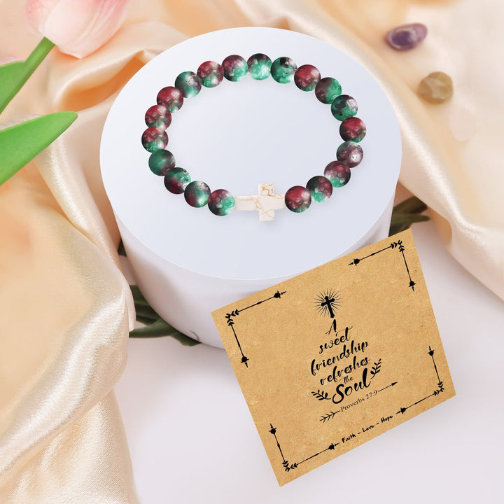 Natural Stone Cross Bracelet with Proverbs 27:9 Card: A Symbol of Divine Friendship & Grace
