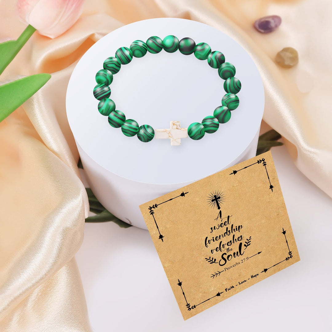 Natural Stone Cross Bracelet with Proverbs 27:9 Card: A Symbol of Divine Friendship & Grace