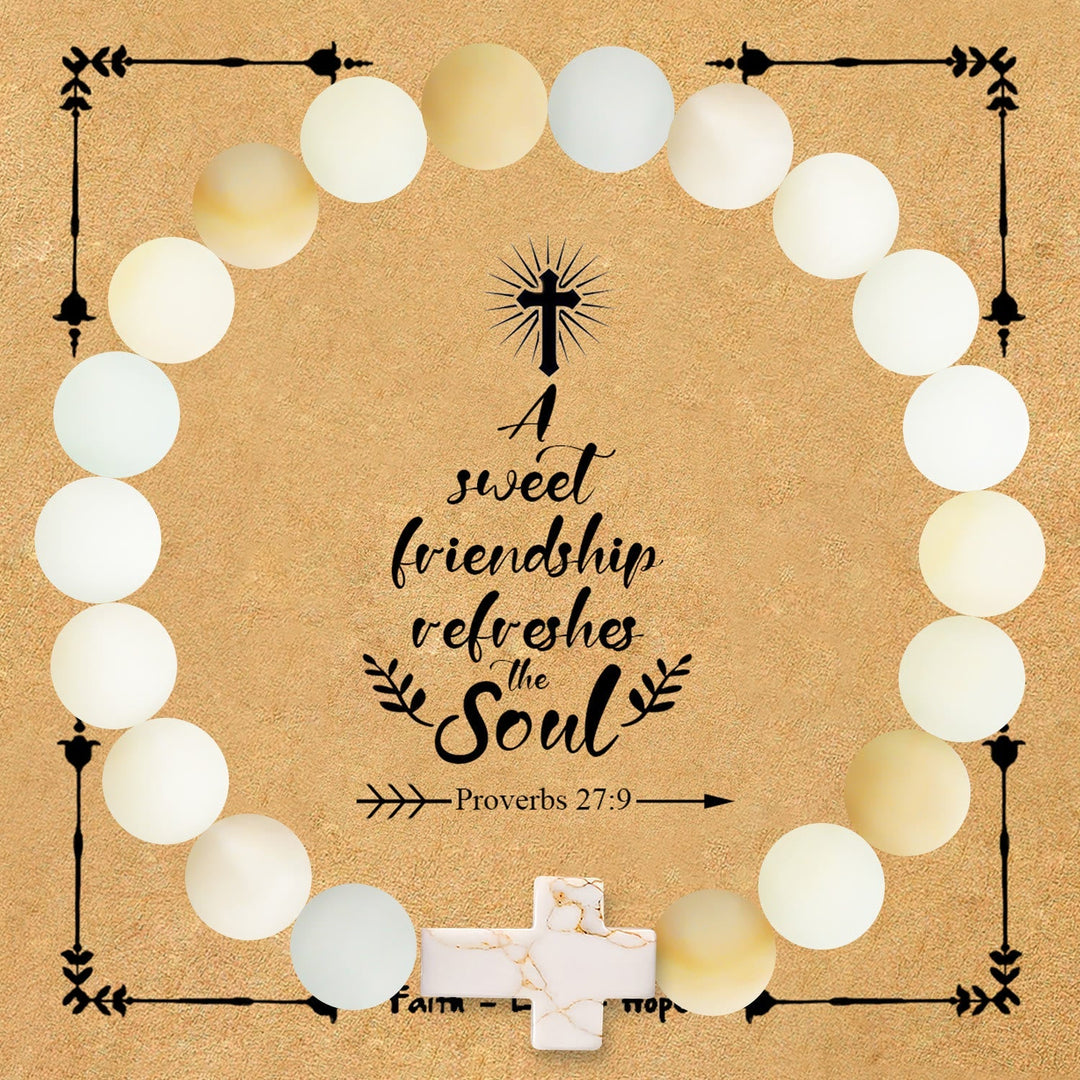 Natural Stone Cross Bracelet with Proverbs 27:9 Card: A Symbol of Divine Friendship & Grace