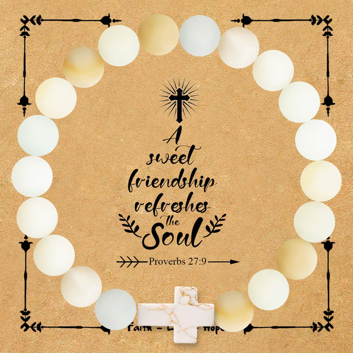 Natural Stone Cross Bracelet with Proverbs 27:9 Card: A Symbol of Divine Friendship & Grace