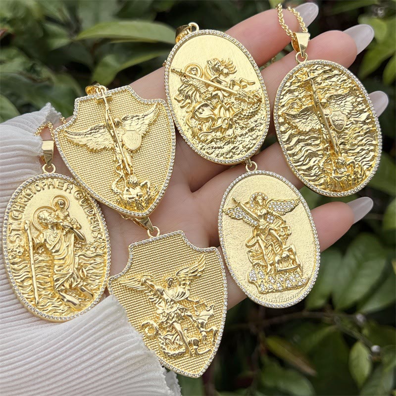 St. Michael & St. Christopher Medallion Necklace: A Symbol of Divine Protection & Guidance