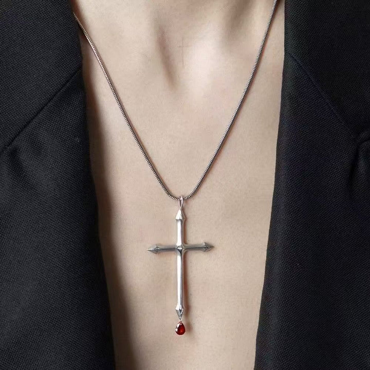 Sword Cross Necklace with Red Zircon Drop: A Sacred Keepsake for Believers