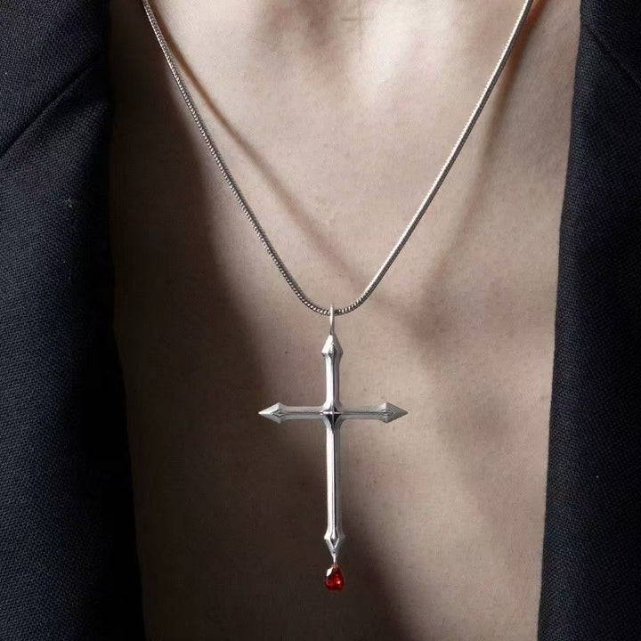 Sword Cross Necklace with Red Zircon Drop: A Sacred Keepsake for Believers