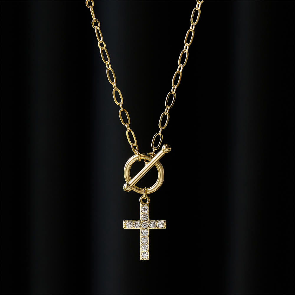 Pavé Zircon Toggle Cross Necklace: A Symbol of Sacred Faith & Effortless Grace