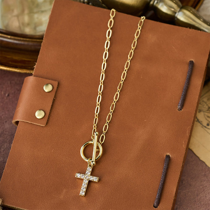 Pavé Zircon Toggle Cross Necklace: A Symbol of Sacred Faith & Effortless Grace