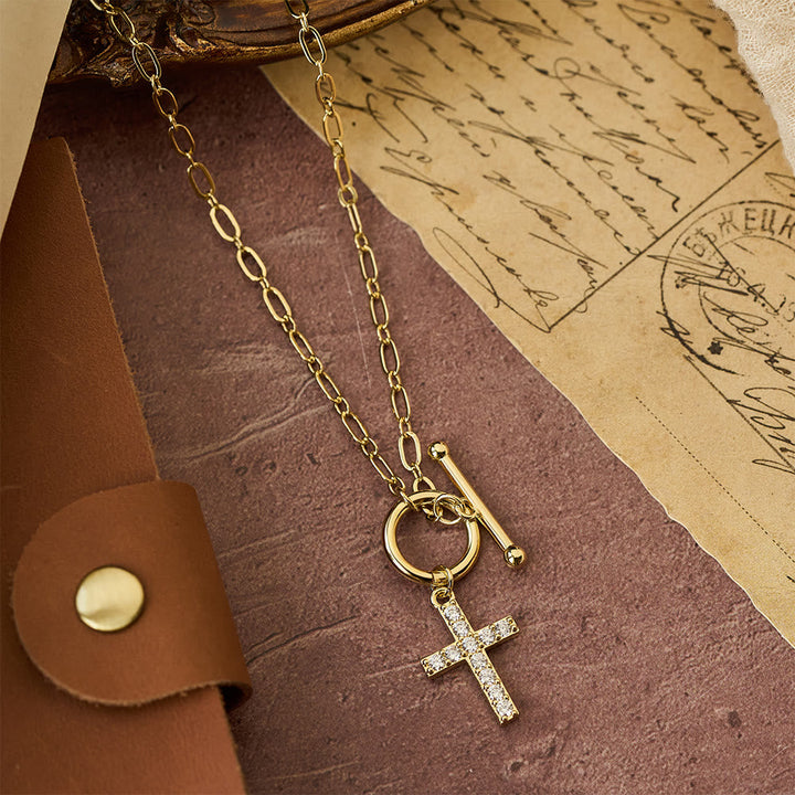 Pavé Zircon Toggle Cross Necklace: A Symbol of Sacred Faith & Effortless Grace