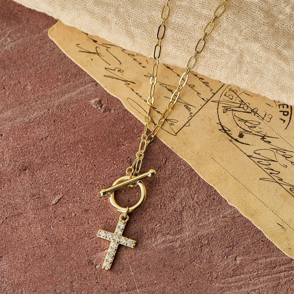 Pavé Zircon Toggle Cross Necklace: A Symbol of Sacred Faith & Effortless Grace