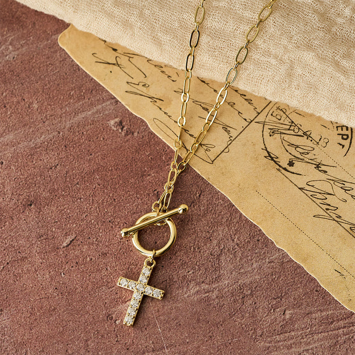 Pavé Zircon Toggle Cross Necklace: A Symbol of Sacred Faith & Effortless Grace