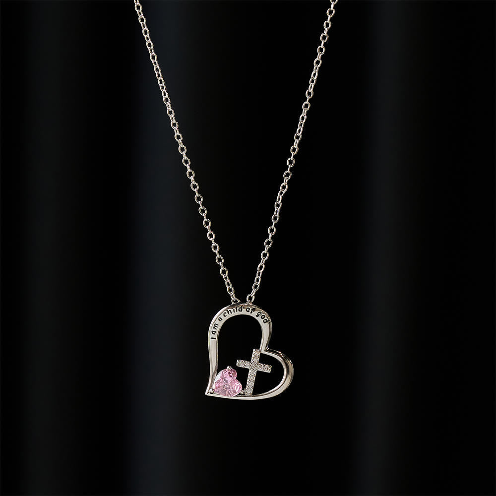 I Am a Child of God Heart Cross Necklace with Zircon Accents: A Token of Heavenly Identity