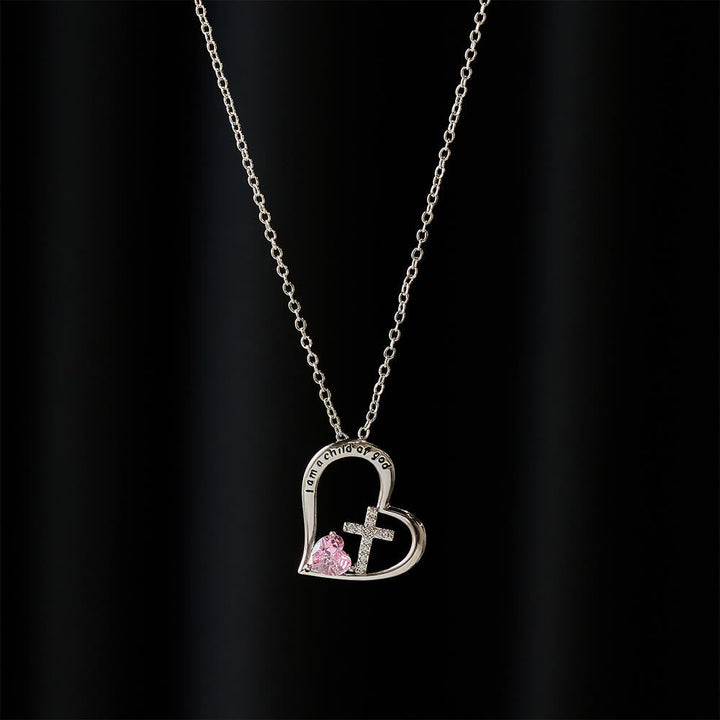 I Am a Child of God Heart Cross Necklace with Zircon Accents: A Token of Heavenly Identity