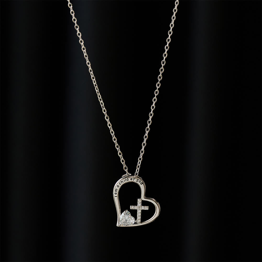 I Am a Child of God Heart Cross Necklace with Zircon Accents: A Token of Heavenly Identity