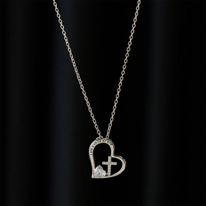I Am a Child of God Heart Cross Necklace with Zircon Accents: A Token of Heavenly Identity