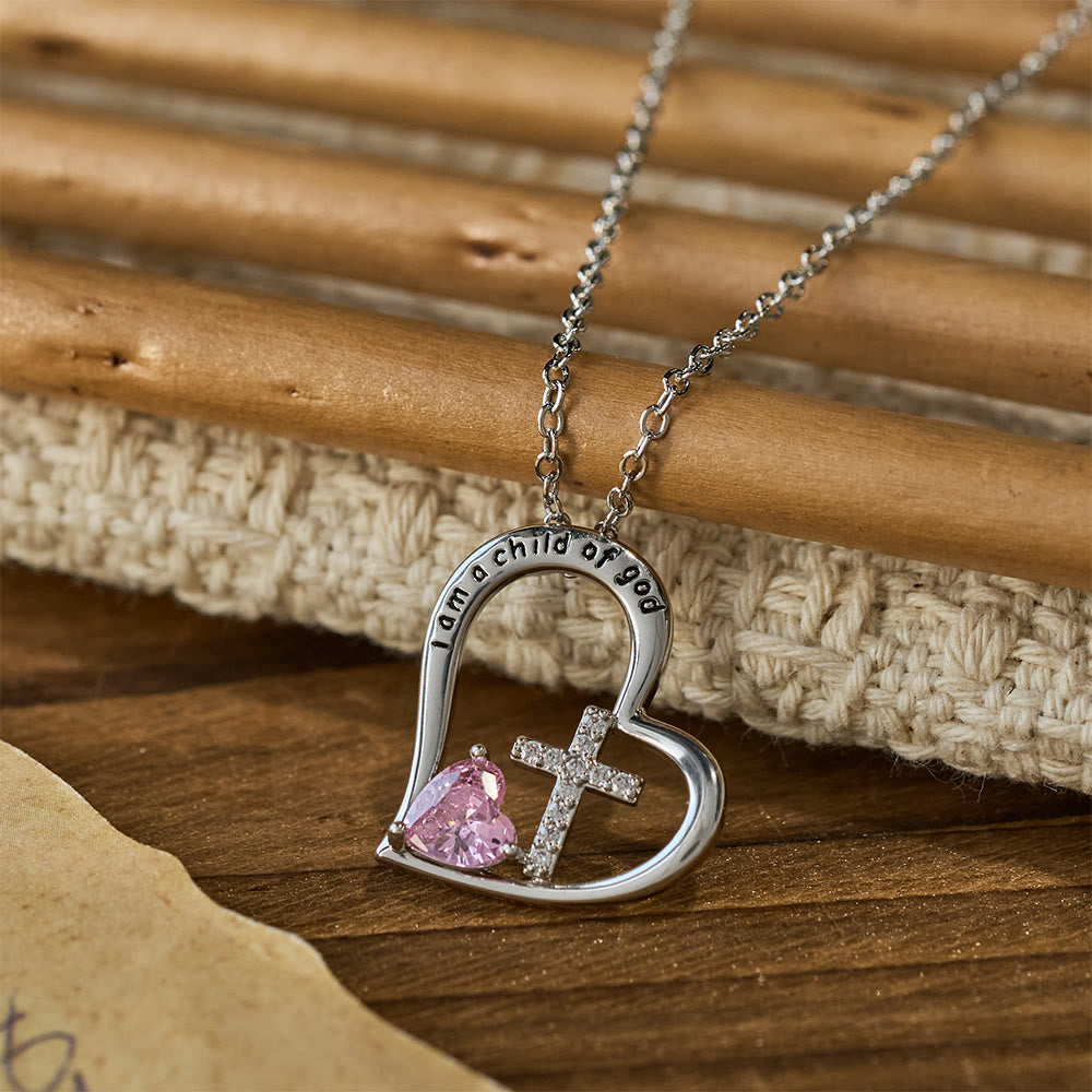 I Am a Child of God Heart Cross Necklace with Zircon Accents: A Token of Heavenly Identity