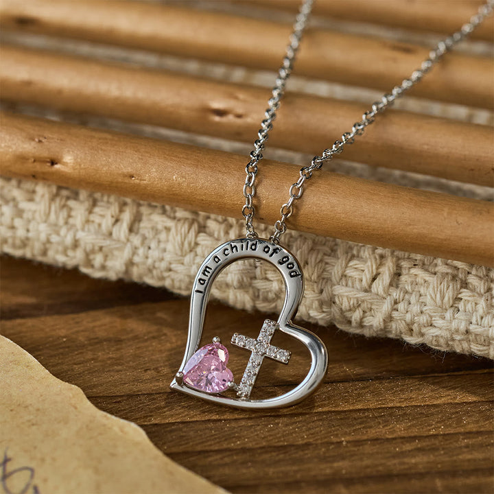I Am a Child of God Heart Cross Necklace with Zircon Accents: A Token of Heavenly Identity