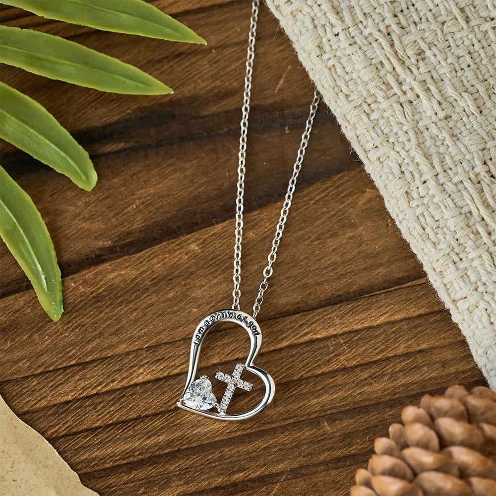 I Am a Child of God Heart Cross Necklace with Zircon Accents: A Token of Heavenly Identity