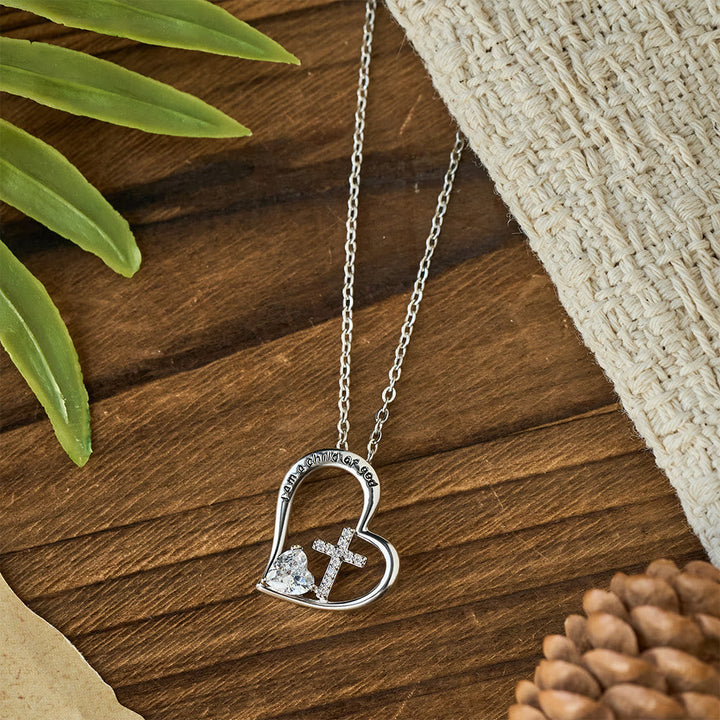 I Am a Child of God Heart Cross Necklace with Zircon Accents: A Token of Heavenly Identity