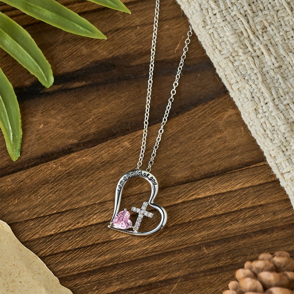I Am a Child of God Heart Cross Necklace with Zircon Accents: A Token of Heavenly Identity