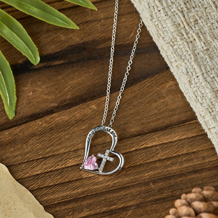 I Am a Child of God Heart Cross Necklace with Zircon Accents: A Token of Heavenly Identity