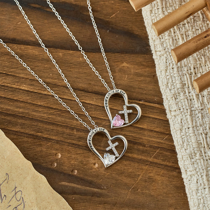I Am a Child of God Heart Cross Necklace with Zircon Accents: A Token of Heavenly Identity