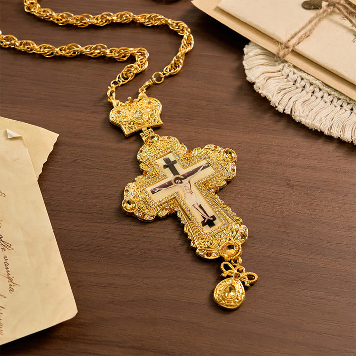 Ornate Large Pectoral Crucifix Necklace with Crown Accent: A Symbol of Sacred Majesty & Redemption