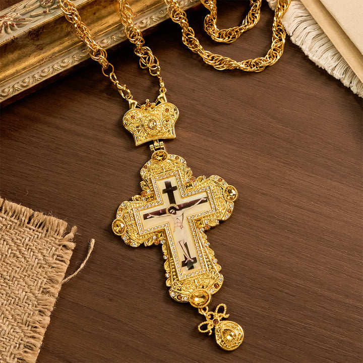 Ornate Large Pectoral Crucifix Necklace with Crown Accent: A Symbol of Sacred Majesty & Redemption