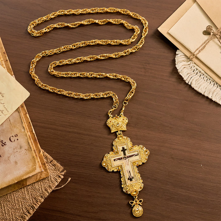 Ornate Large Pectoral Crucifix Necklace with Crown Accent: A Symbol of Sacred Majesty & Redemption