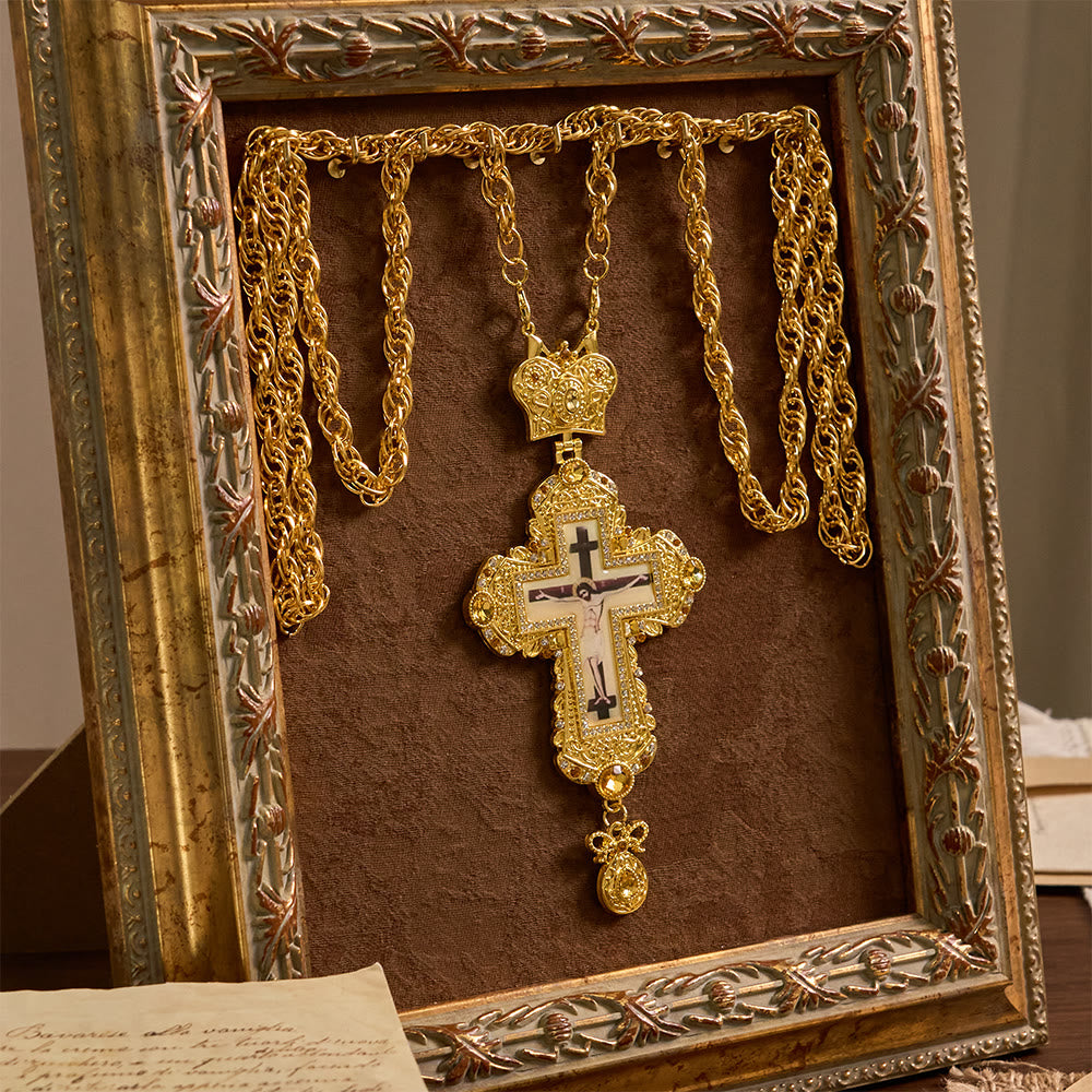 Ornate Large Pectoral Crucifix Necklace with Crown Accent: A Symbol of Sacred Majesty & Redemption