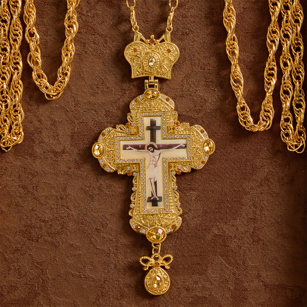 Ornate Large Pectoral Crucifix Necklace with Crown Accent: A Symbol of Sacred Majesty & Redemption