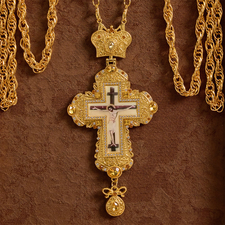Ornate Large Pectoral Crucifix Necklace with Crown Accent: A Symbol of Sacred Majesty & Redemption