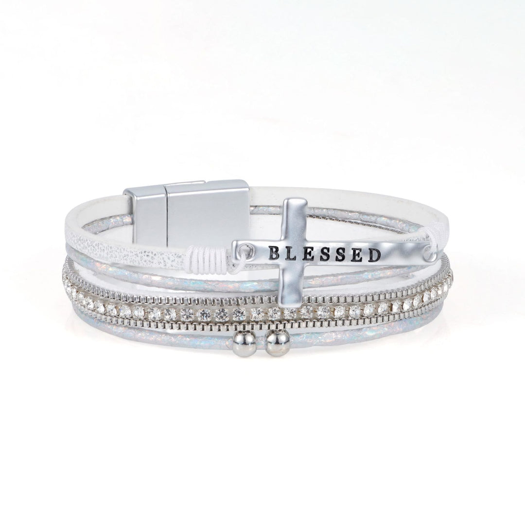 Multi-Layer BLESSED Cross Leather Bracelet with Zircon: A Symbol of Divine Grace & Spiritual Joy